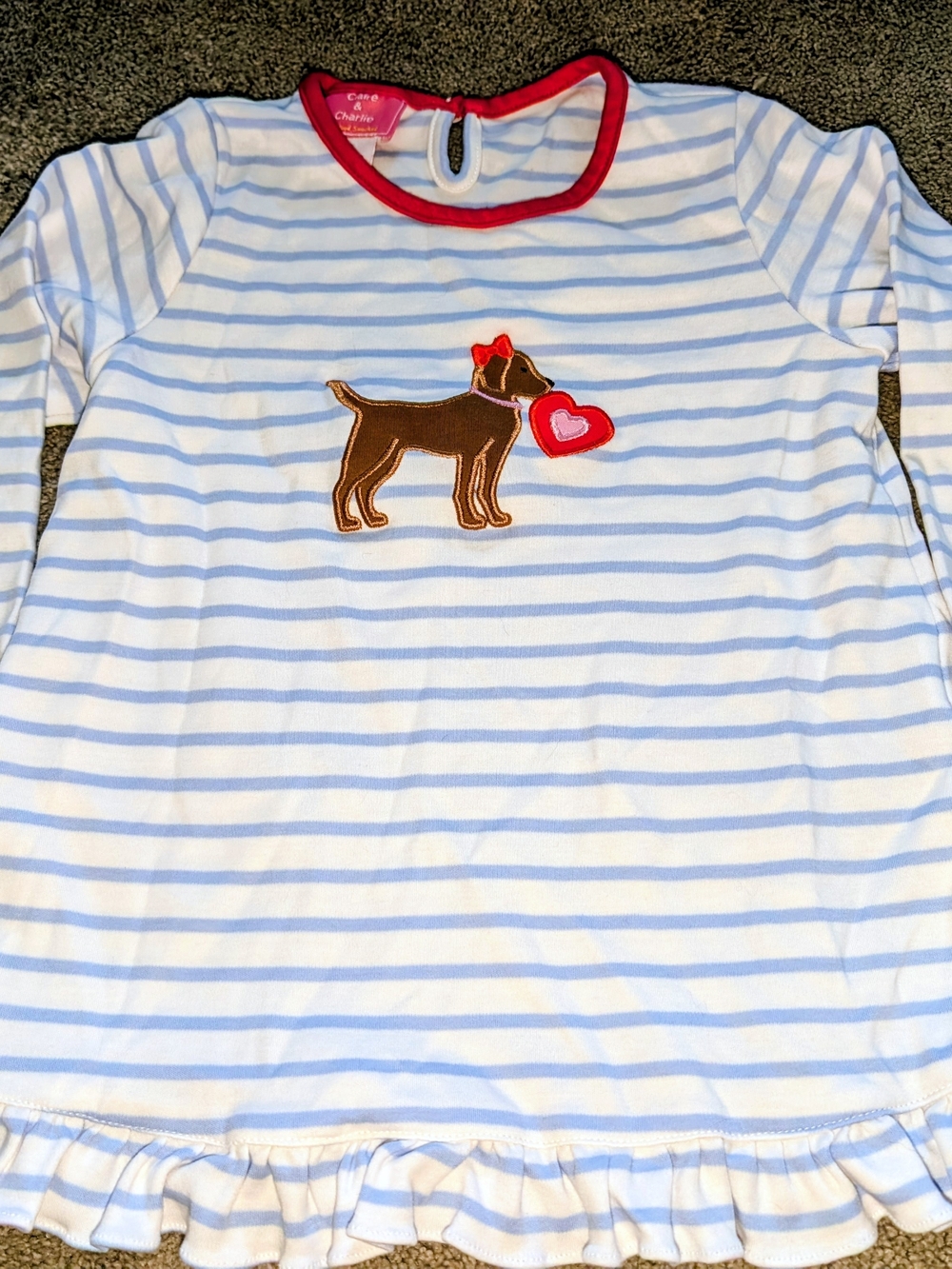 Striped Girl's Flare Ruffle Shirt with Dog (Golden Retriever) Size 4T